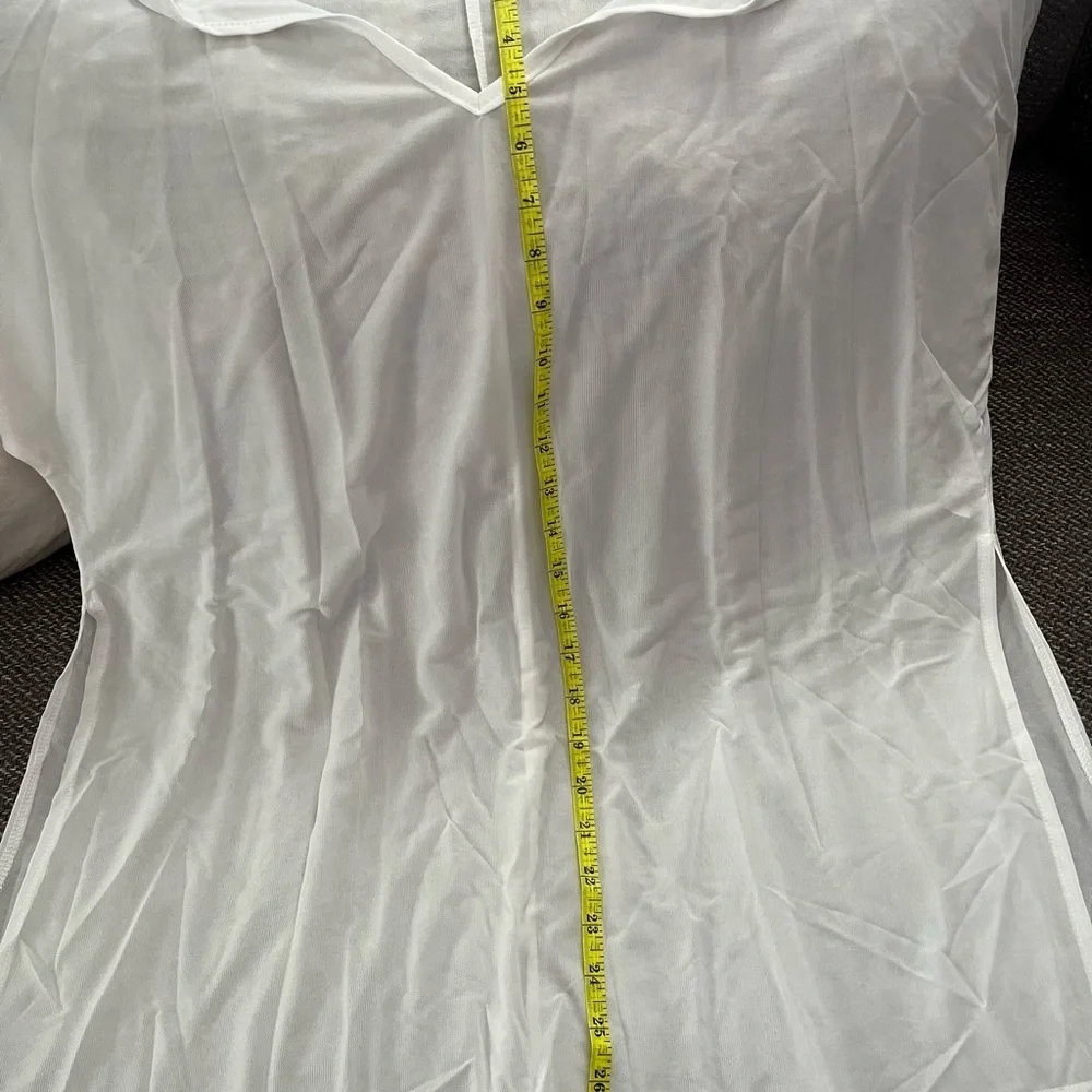 Sheer White V-Neck Blouse or Swimsuit Coverup​​ - Picture 4 of 5